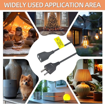 Gray Extension Cord 9FT Thin Flexible Light Duty for Indoor Use 625W 125V 5A 2 Prong Power Cable Plug Ideal for, Humidifier, Holiday Lights, Lamps, Security Cameras, Appliance (1 Pack) - size: 9FT Gray (1Pack)