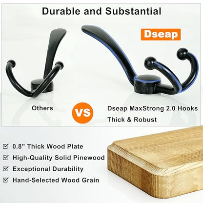 Dseap Coat Rack Wall Mount - Heavy-Duty Robust Barnwood-Style Wooden Wall Coat Hanger Hook Rail with 5 Triple Hooks for Winter Coats Hat Jacket Clothing, Weathered Green & Black, Pack of 2 - color: Weathered Green & Black, size: L=17.4"