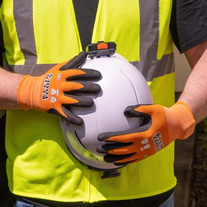KLEIN TOOLS 60672 Work Gloves, Knit Dipped Cut Resistant ANSI A1 Nitrile Coated Gloves, Nylon-Spandex, Touchscreen Capable, Large, 1-Pair - size: Large, style: 1-pair Pack