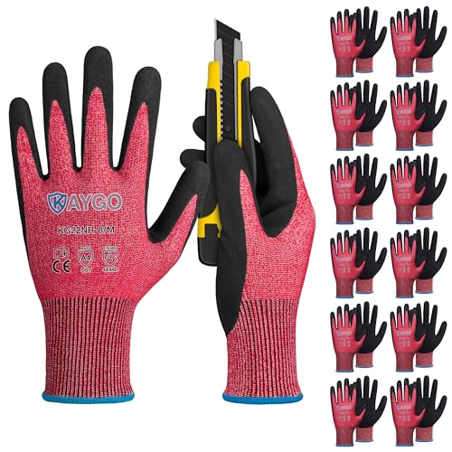 KAYGO Cut Resistant Gloves Micro Finishing Nitrile Coated,Safety Work Gloves with Firm Grip,ANSI Cut A4,KG22N,Ideal for Construction,Warehouse,Wood Carving,DIY - color: Red Ansi A4, size: Medium