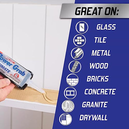 Loctite Power Grab Ultimate Crystal Clear Construction Adhesive, 9 fl oz Cartridge, 1 Pack - Versatile Construction Glue for Cement, Tile, Wall & More - size: 1 Pack