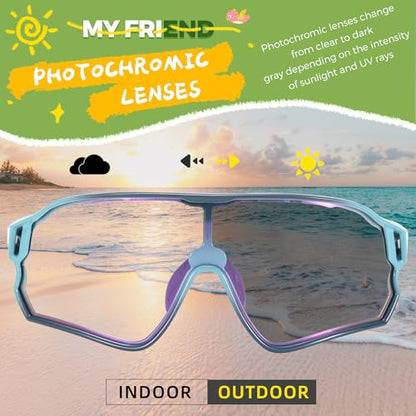 ROCKBROS Photochromic Sports Kids Sunglasses For Boys Girls Children Youth MTB Biking Sunglasses for Kids Ages 8 to 14 - color: Biue