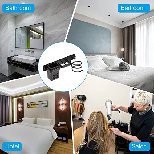 YUET Hair Dryer Holder Hairdryer Station Wall Mounted Shelf Bracket Straightener Stand Hanger Organizer Blow Storage w/Cable Tidy Rack For Dressing Table Bathroom Aluminum Professional,Black With Cup - color: Black With Cup