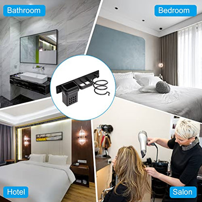 YUET Hair Dryer Holder Hairdryer Station Wall Mounted Shelf Bracket Straightener Stand Hanger Organizer Blow Storage w/Cable Tidy Rack For Dressing Table Bathroom Aluminum Professional,Black With Cup - color: Black With Cup