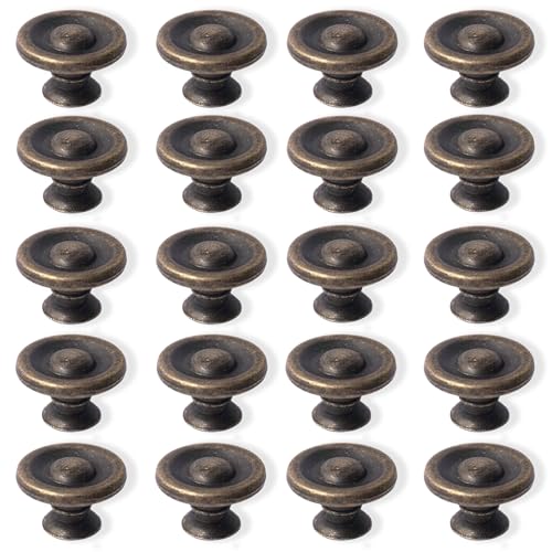 Bronze Vintage Cabinet Knobs 20 Pack Antique Round Dresser Handle for Drawers Dressers Round Zinc Alloy Pull for Kitchen Cupboard Closet Wardrobe with 3 Sized Screws(20 Pack Small) - color: 20 Pack Small