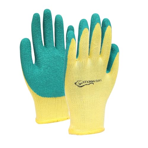 SAFE HANDLER Ultra Stretch Grip Gloves | Latex Crinkle Coated Grip, Thick Lining, Comfort & Flexibility, Yellow/Green, OSFM, 1 pair (2 gloves) - color: Yellow/Green