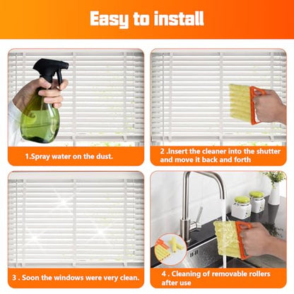 4Pcs Window Venetian Blind Cleaner Duster Tool,Feather Blind Duster for Cleaning,Washable 7 Finger Dusters Brush Dusting Cleaner Tool for Window Shutters Air Conditioner Vinyl Wood Blinds + 4 Cover - color: 4pcs - Orange