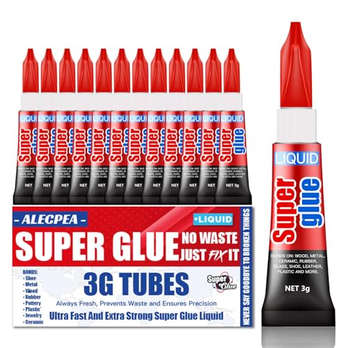 3 Gram (Pack of 12) Single Use Super Glue Liquid, Super Fast, Thin & Strong Adhesive Superglue, Cyanoacrylate Glue for Hard Plastics, DIY Craft, Ceramics, Leather, Metal Etc - size: Pack of 12, style: Liquid