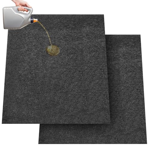 2 Pcs 29 x 36 Inch Garage Floor Mat Oil Spill Mat Oil Absorbent Pads Reusable, Washable, Waterproof Backing Contains Liquids, Protects Garage Floor or Driveway Surface, Black