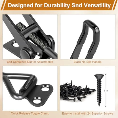 6 Pack Adjustable Toggle Latch Clamp, Upgraded Toggle Clamp Latch 4001-330Lbs Holding Capacity, Quick Release Hasp Clamps, Black Metal Pull Latches Catch for Smoker Door Tool Box Case Trunk Lid Jig