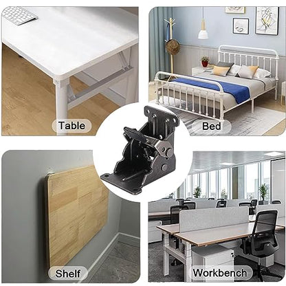 8 Pack Folding Brackets for Table Bed Leg Feet, Self-Lock Hinge Hardware with Screws, Lock Extension Support Foldable Bracket for Furniture Leg, Shelf, Cabinet, Workbench - size: Pack of 8