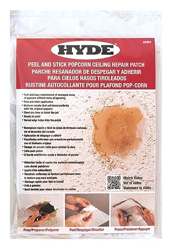 Hyde 09954 Popcorn Ceiling Patch Repair Kit, White, 2 9x6-inch Patches, 2 4-inch Round Patches, 2 Ounces of Joint Compound Drywall Mud, 2 Cotton Swabs - size: 2 9x6-inch Patches,, style: Peel and Stick