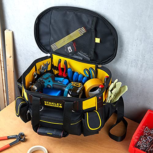 STANLEY FATMAX Round Top Rigid Tool Bag, 18", Quick Tool Access with Wide Opening Zip Design, Multiple Internal and External Pockets, Carry Handle and Shoulder Strap, 20kg Load Capacity, FMST1-70749