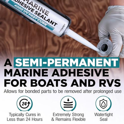 Marine Adhesive Sealant 4000 UV, 10 oz White — Semi-Permanent Watertight Bond Above & Below Waterline, UV Resistant Marine Caulk for Boats, Decks, Hatches & Fittings by Berkland, Compare to 4200