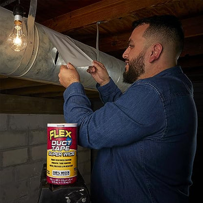 Flex Duct Tape, Super Wide, 7.5 Inches x 20 Feet, White, Heavy Duty Strong, Multi-Surface, Water, Weather and UV Resistant, Tearable, Perfect for Boxes, No Residue - color: White, size: 7.5" x 20'