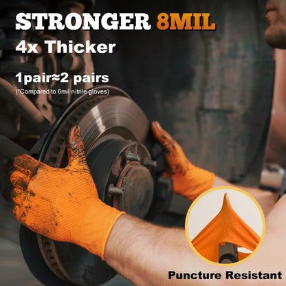 TitanFlex Heavy Duty Orange Industrial Nitrile Gloves with Raised Diamond Texture, Latex Free (6mil/8mil) - color: 02 8mil (100ct), size: XX-Large