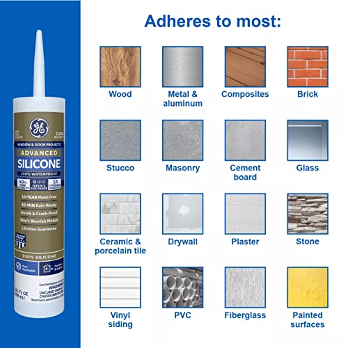 GE Advanced Silicone Window & Door Sealant Clear, 10.1 oz, 1, Cartridge