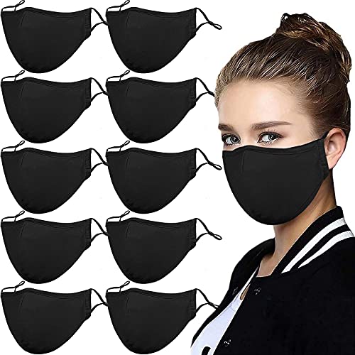 Black Reusable Breathable Cloth Face Protection，Adjustable Washable Male and Women Fashion Face Protection Cover - color: 10pcs