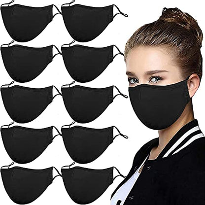 Black Reusable Breathable Cloth Face Protection，Adjustable Washable Male and Women Fashion Face Protection Cover - color: 10pcs