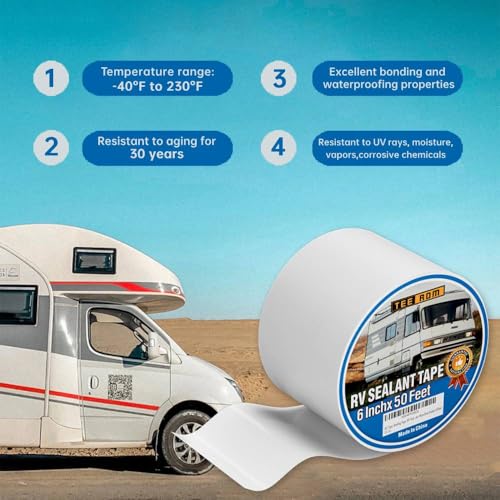 RV Roof Tape White,6 Inch X 50 Feet RV Sealant Tape,RV Camper Roofing Repair Sealant Tape, Waterproof Leak Tape for RV Repair,UV Resistant, Weatherproof, for Boat Sealing, Camper,Tents - size: 6 Inch X 50 Feet (Tape Only)