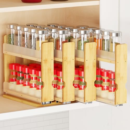 SpaceAid Bamboo Pull Out Spice Rack Organizer for Cabinet, Heavy Duty Slide Out Seasoning Kitchen Pantry Sliding Vertical Organization, 10.1" Wide, 4 Drawers(2" Wide), 2-Tier, Natural - color: Natural, size: 10.1" Wide, 4 Drawers(2" Wide), 2-Tier