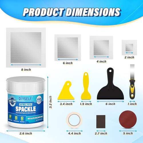 DIYSELF 16 Pieces Drywall Repair Kit Spackle Wall Repair Drywall Patch Kit Wall Patch Repair Kit Quick Easy Solution for Wall Hole Repair and Drywall Hole Filler - size: 16 Pack