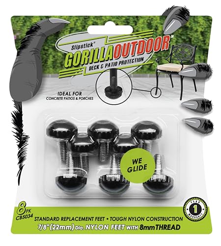 Slipstick Gorilla Outdoor Adjustable Furniture Levelers (8 Pack) Weatherproof Screw in Leg Glides for Chairs, Tables, and Outdoor Furniture Feet, 7/8 Inch Nylon Spherical Glide, M8 Thread - color: Nylon Spherical Glide, size: M8 Thread