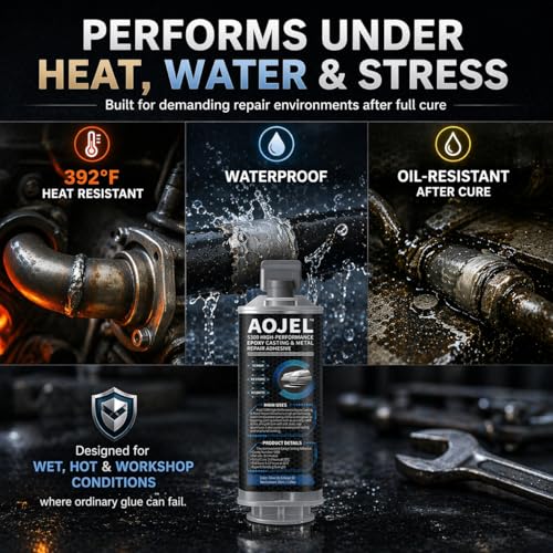 Metal Epoxy, 2-Part Structural Repair Adhesive for Metal & Aluminum Repair, Load-Bearing, Waterproof, Heat Resistant to 392°F, Drillable After Cure, 1.69 oz