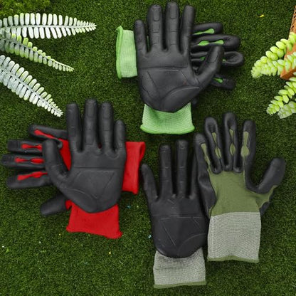 Gardening Gloves for Men Women, 3 Pairs Breathable Grip Work Gloves TPE Coated for Yard Outdoor, Planting, Landscaping