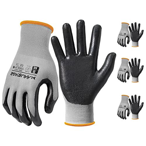 MANUSAGE Safety Work Gloves - Protective Glove for Men & Women - Ultrathin Hand Protection - For Construction, Gardening, Landscaping - Grey - Size M - 3 Pairs - color: Grey, size: Medium, style: 3 Pairs