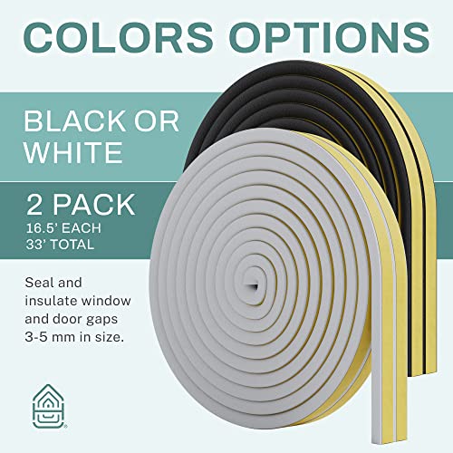66 Feet Self Stick Foam Weather Stripping Door Window Seal Draft Stopper Insulation Tape for Windows and Doors Soundproof Weatherstripping Gap Blocker - color: Black