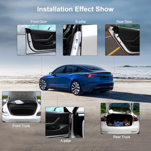 Car Weather Stripping for Tesla Model 3 Car Door Rubber Seal Strip Self Adhesive Auto Soundproofing Weatherstrip for Front/Rear Trunk A-Pillar B-Pillar Front/Rear Door - style: For Tesla Model 3