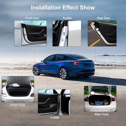 Car Weather Stripping for Tesla Model 3 Car Door Rubber Seal Strip Self Adhesive Auto Soundproofing Weatherstrip for Front/Rear Trunk A-Pillar B-Pillar Front/Rear Door - style: For Tesla Model 3
