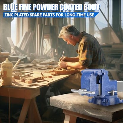 6" Heavy-Duty Bench Vise 13200LBS Stronger Clamping Force Ductile Iron Bench Vise 6 Inch 360° Swivel Bench Vice with Anvil Blue, Include Mini Bench Vice Clamp - size: 6-inch