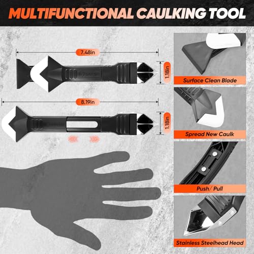 Saker Silicone Caulking Tool 3-in-1 Grout Removal Tool and Sealant Finishing Scraper with Stainless Steelhead, Caulk Remover and Seam Repair Kit for Bathroom, Kitchen, Floor, Window and Sink Joints - style: Classic Black