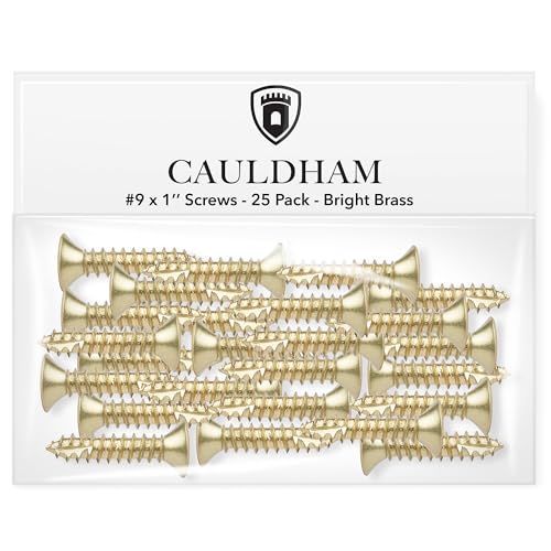 Cauldham Bright Brass Wood Screws #9 x 1 Inch for Door Hinges - 25 Pack - color: Bright Brass