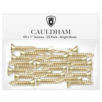 Cauldham Bright Brass Wood Screws #9 x 1 Inch for Door Hinges - 25 Pack - color: Bright Brass
