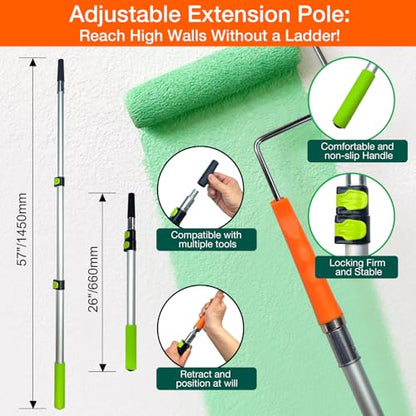 King Origin 31 PCS Paint Roller Kit, Extension Pole (4.75 ft), 4"&9" Paint Roller, Paint Tray & Liners, Brushes | Paint Kit for House Painting Walls | Painting Supplies