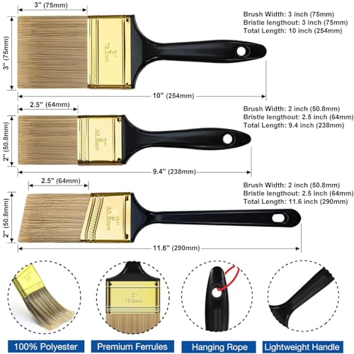 Great Andrew Paint Brushes, 30 PCS (2" 3" Flat & 2" Angled) Bulk Paint Brush Pack Multi use, Paint Brushes Set for Walls Fences Trim Home Furniture - size: 30 Pcs, 2",3"&2"a