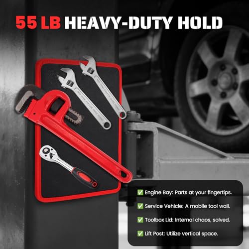 Strong Magnetic Tool Mat Magnetic Parts Tray with Anti-Slip Backing Heavy Duty with Powerful Magnets for Organizing Screws Nuts Bolts Small Tools - Workshop, Garage, DIY-Red 1PCS
