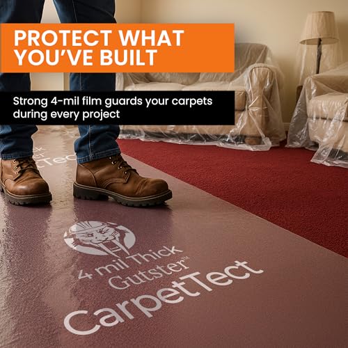 CarpetTect Floor Protection 24" x 200' | Heavy-Duty 4Mil Carpet Protection Film with Strong Adhesive | Plastic Carpet Protector & Surface Shield for Construction, Pets & Hardwood Floors