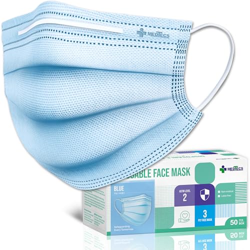 Medtecs Face Mask Disposable – Available in 50 & 2,000 pcs – ASTM Level 1, 3-Ply Breathable, Soft Fit – Adult Size – Ideal for Commuting & Daily Wear - color: 03. Blue, size: Adult - 50PC