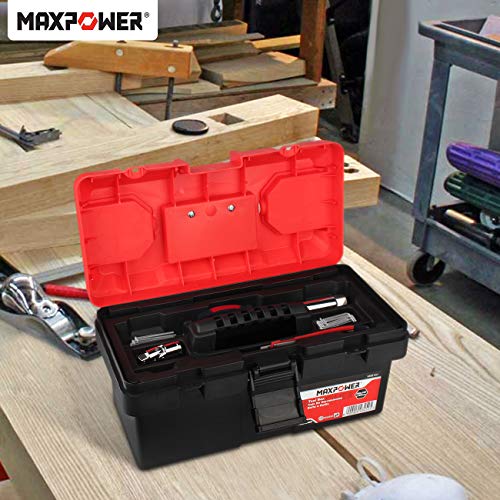 MAXPOWER Small Tool Box, 14-inch Plastic Tool Boxes with Handle, Removable Tray with Dual Lock Secured, Red Toolbox for Home - style: 14" red