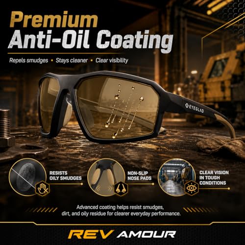 REV Amour Z87+ Safety Glasses, UV400 Impact-Resistant Sunglasses with Anti-Scratch for Work & Outdoor - color: Obsidian