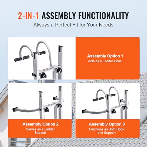VEVOR Ladder Stabilizer, 2 in 1 Extension Wall Ladder Standoff Hook, Roof Ridge Ladder Accessories Both Horizontally and Vertically, Heavy-Duty Steel Rubber Grip T-Bar, Quick Access to Steep Roofs - size: KH-WD03