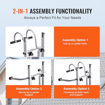 VEVOR Ladder Stabilizer, 2 in 1 Extension Wall Ladder Standoff Hook, Roof Ridge Ladder Accessories Both Horizontally and Vertically, Heavy-Duty Steel Rubber Grip T-Bar, Quick Access to Steep Roofs - size: KH-WD03