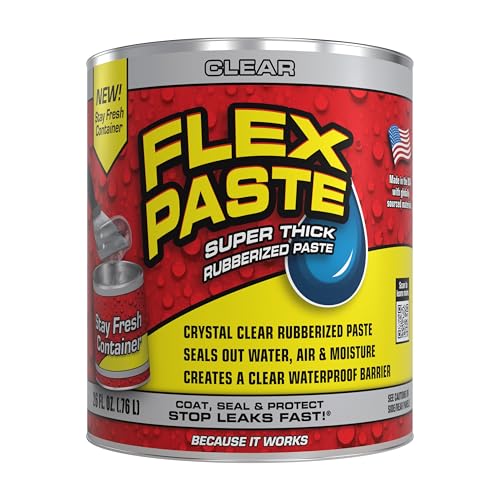 Flex Paste, Waterproof Paintable Putty, Spackle Sealant, Fill Gaps Cracks Holes - Block Out Water and Air - UV Resistant - Walls, Drywall, EPDM, Concrete, Roof, RV Repairs, Clear, Quart - size: Quart