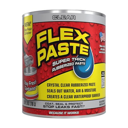 Flex Paste, Waterproof Paintable Putty, Spackle Sealant, Fill Gaps Cracks Holes - Block Out Water and Air - UV Resistant - Walls, Drywall, EPDM, Concrete, Roof, RV Repairs, Clear, Quart - size: Quart