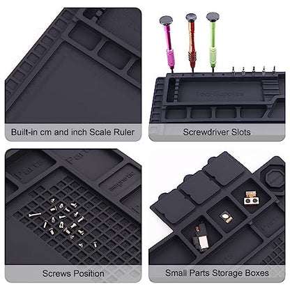 Premium Heat Resistant 932°F Magnetic Silicone Soldering Mat Electronics Work Mat for Computer Cell Phone Laptop Repair, BGA Soldering Gun Iron Workbench Protection