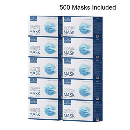 3-Ply Disposable Face Masks, Soft on Skin, Pack of Blue Masks with Elastic Earloops (500 Masks) - color: 500 Masks